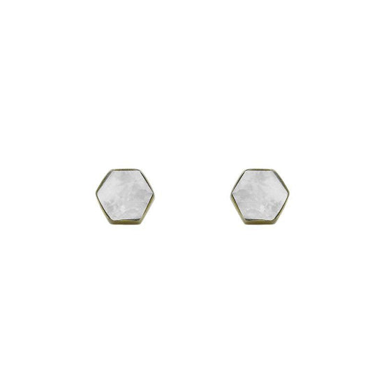 EAR Solid Brass Hexagon Studs with Mother of Pearl Inlay
