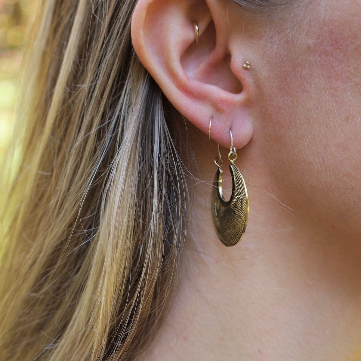 EAR Solid Brass Hoop Earrings with Minute Braiding