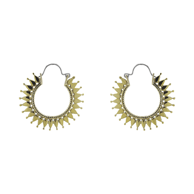 EAR Solid Brass Radiant Sun Hoop Earrings