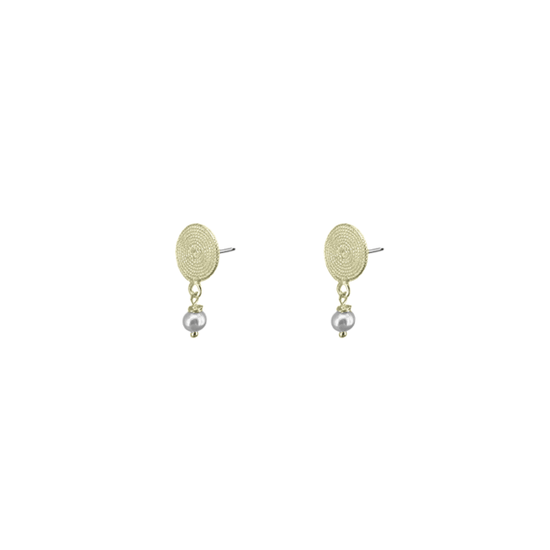 EAR Solid Brass Rope Coil Stud Earrings with Pearl