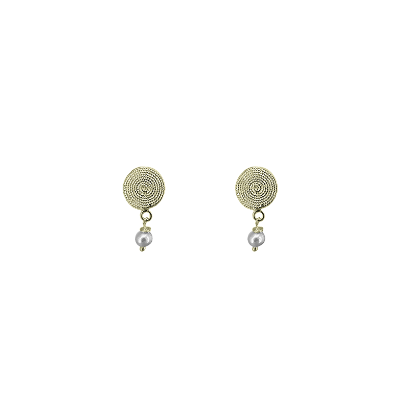 EAR Solid Brass Rope Coil Stud Earrings with Pearl