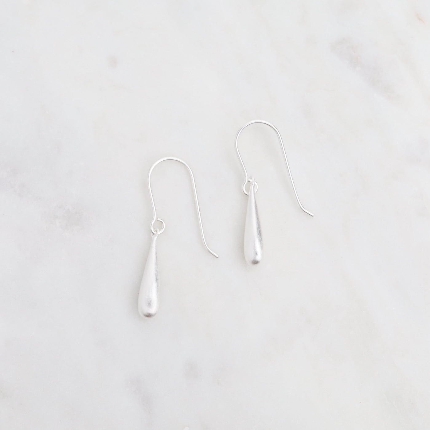 EAR Solid Long Droplette Earrings - Brushed Sterling Silver