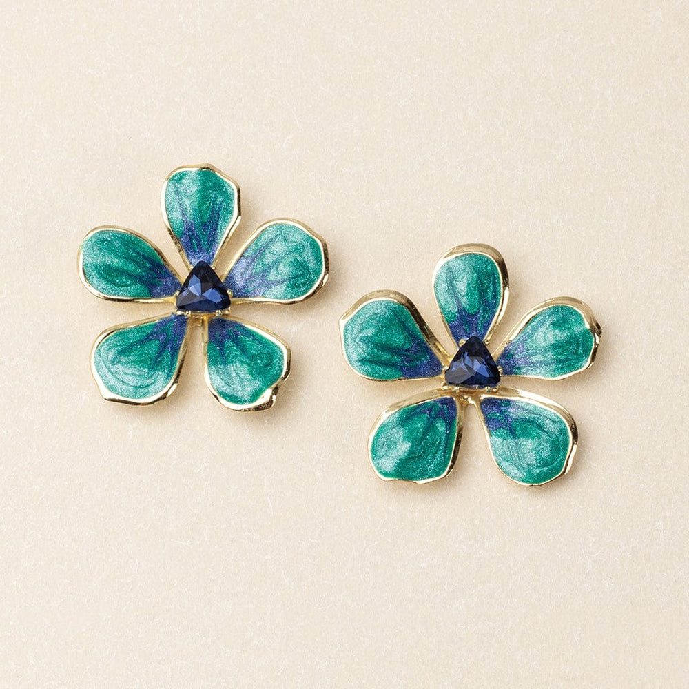 EAR Sparkle & Shine Large Enamel Flower Earring - Sea Gre