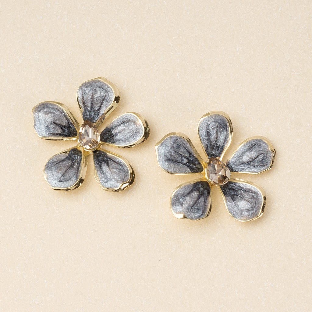 EAR Sparkle & Shine Large Enamel Flower Earring - Warm Gray/Gold