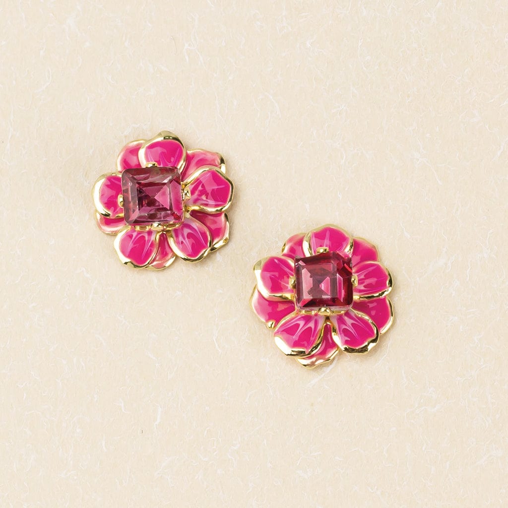 EAR Sparkle & Shine Small Enamel Flower Earrings - Fuchsia