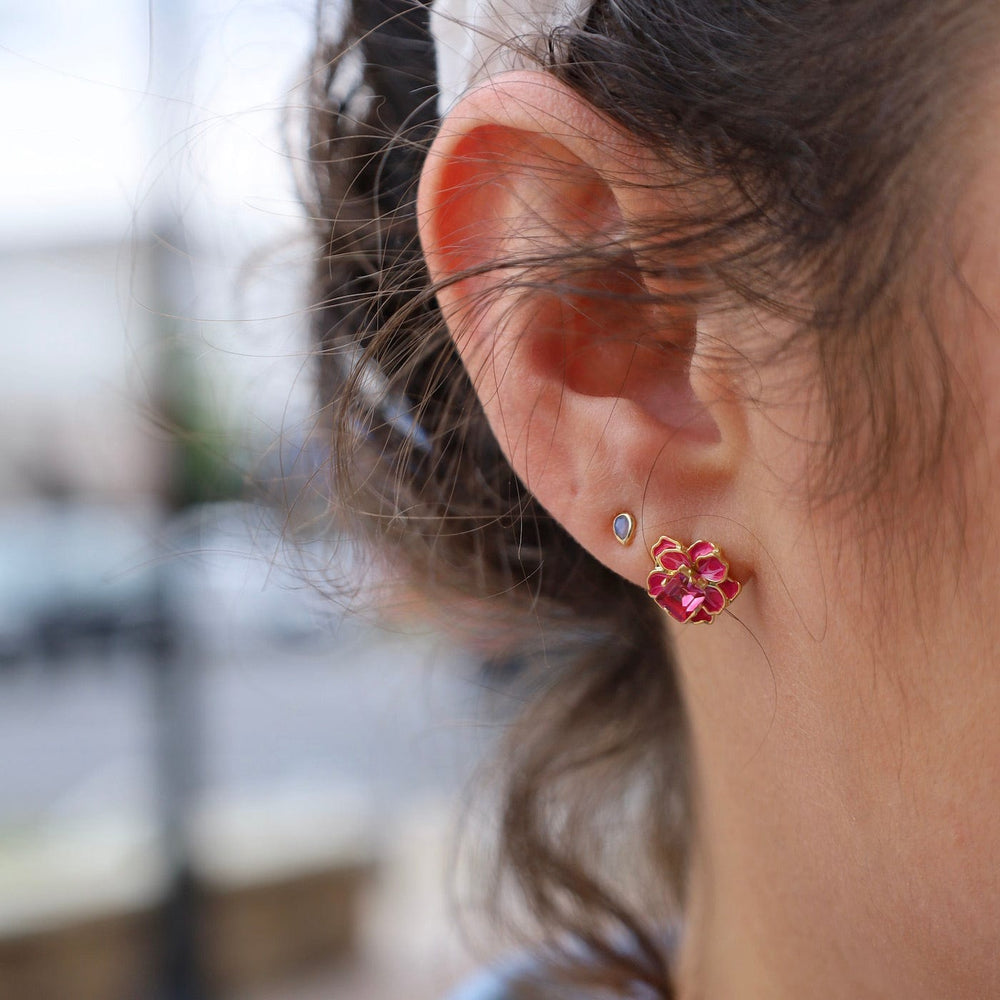 EAR Sparkle & Shine Small Enamel Flower Earrings - Fuchsia