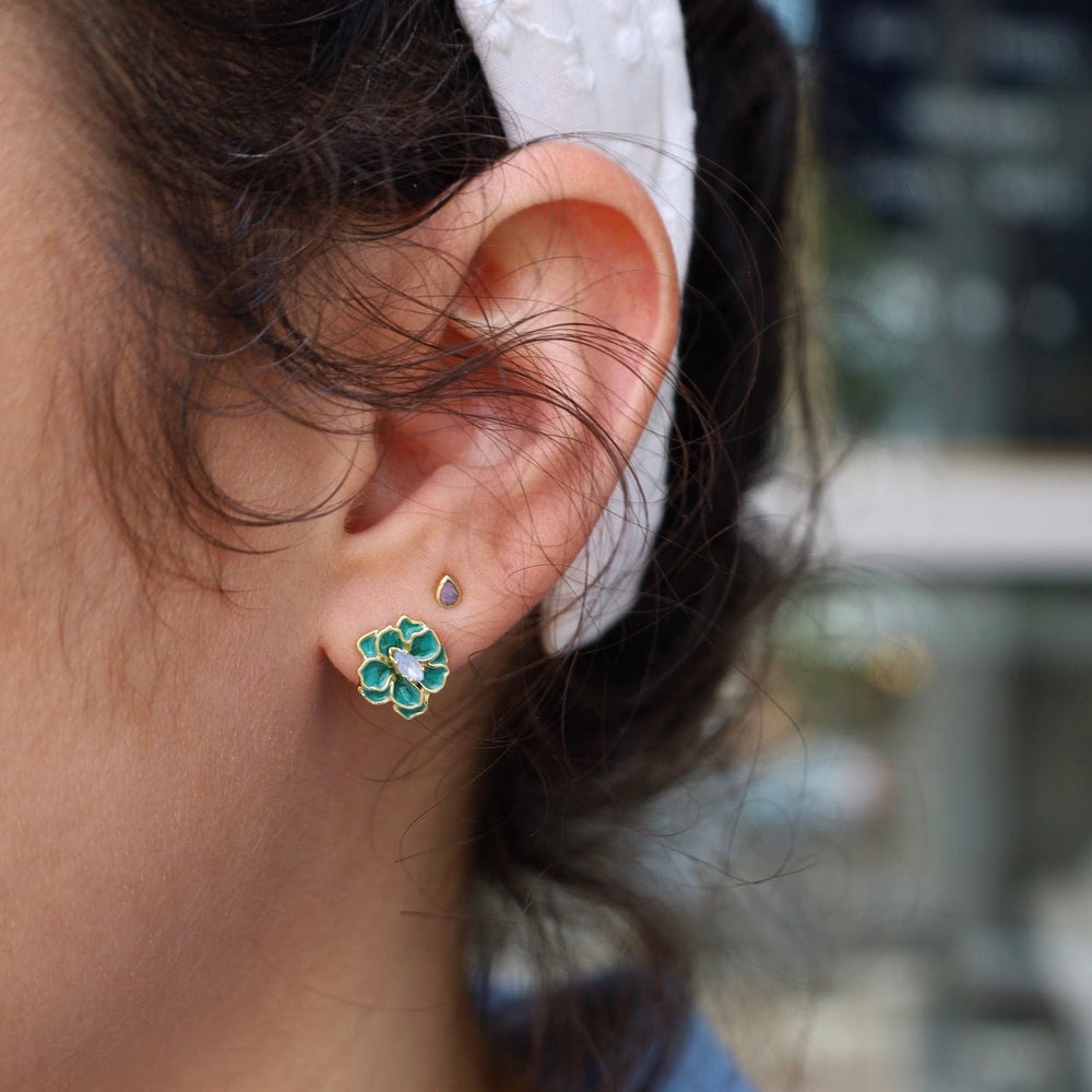 EAR Sparkle & Shine Small Enamel Flower Earrings - Turquoise