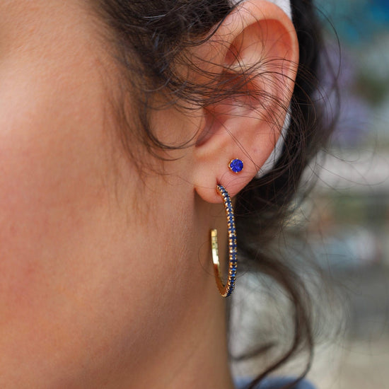 EAR Sparkle & Shine Small Rhinestone Hoop Earrings - Montana Blue