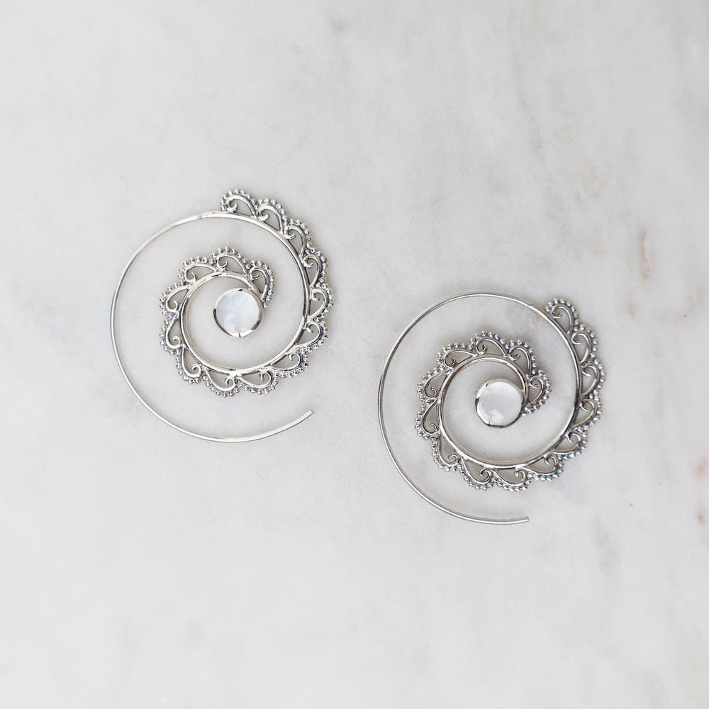 EAR Spiral Hoops with Small Waves & Mother of Pearl Dot