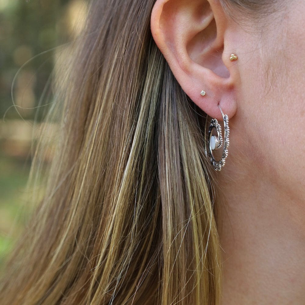 EAR Spiral Hoops with Small Waves & Mother of Pearl Dot