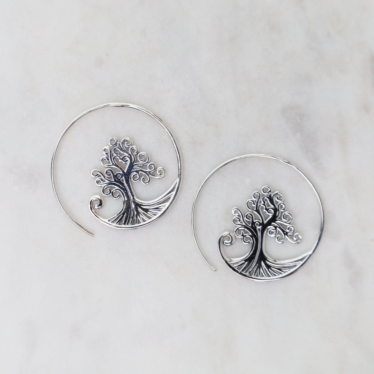 EAR Spiral Hoops with Tree