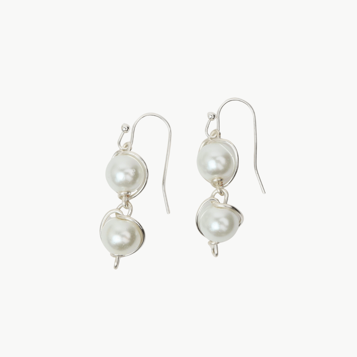 EAR-SPL 8mm Glass Pearl 2 Drop From Ear Wire - Silver Plat