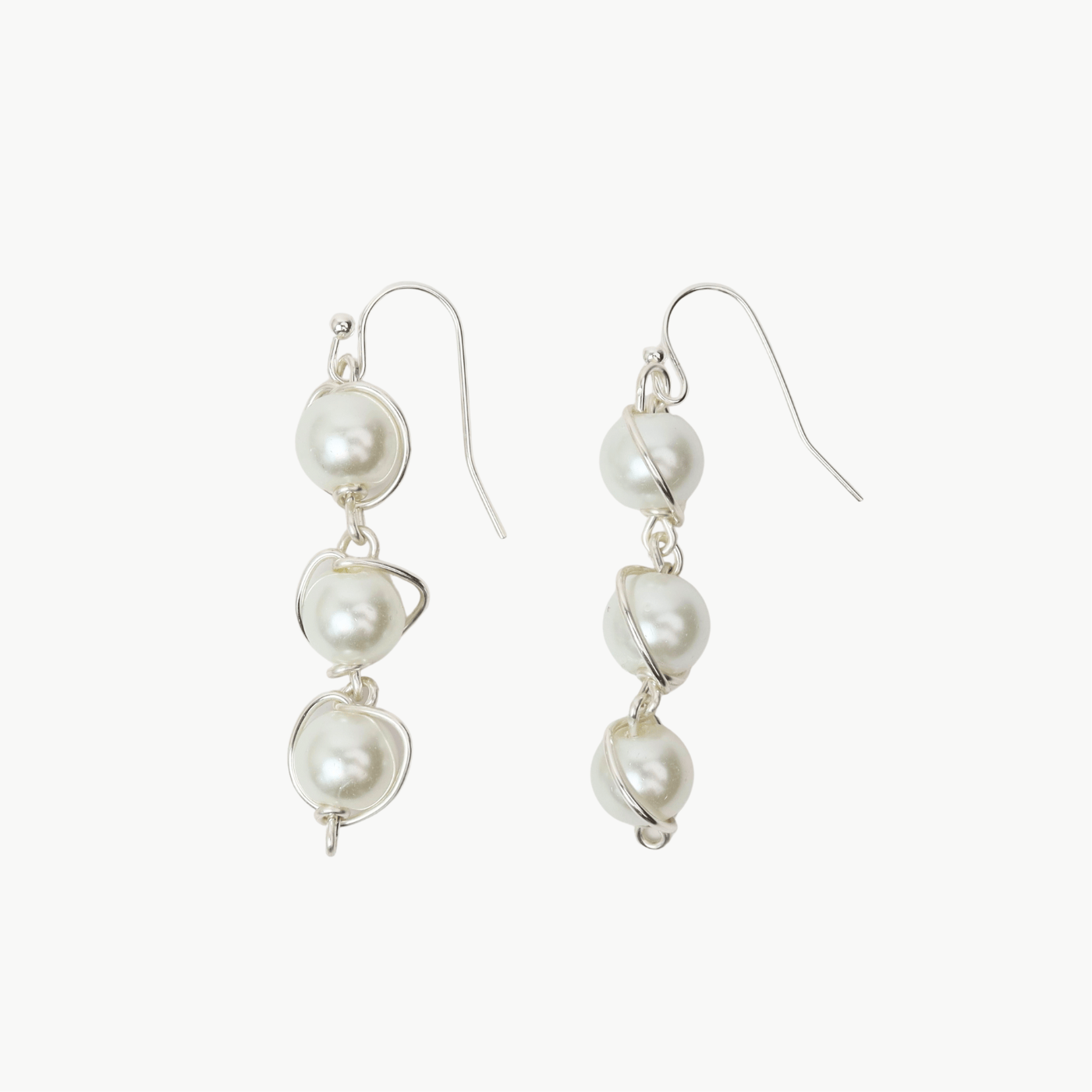 EAR-SPL 8mm Glass Pearl 3 Drop From Ear Wire - Silver Plat