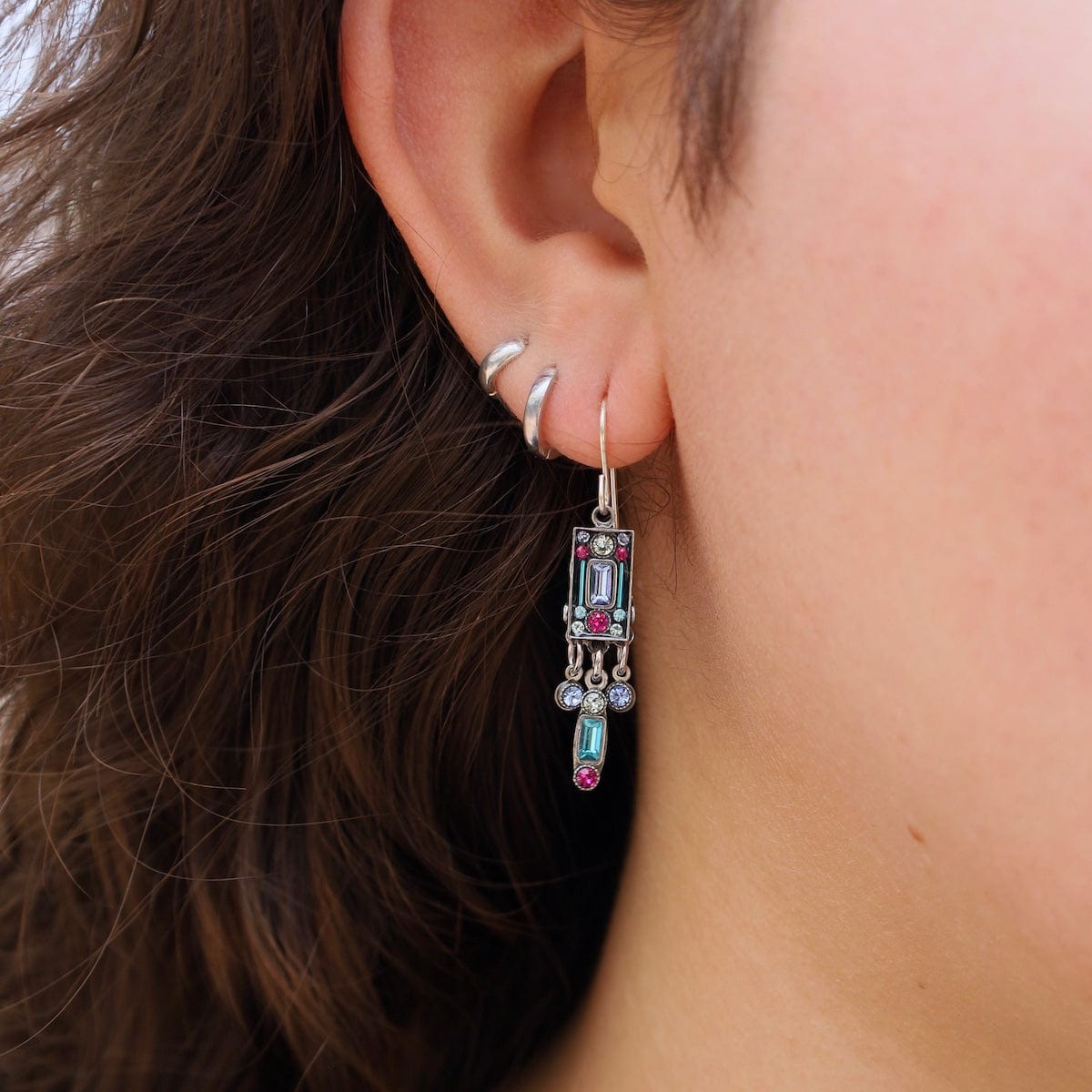 EAR-SPL Architectural Medium Drop Earrings- Light Blue