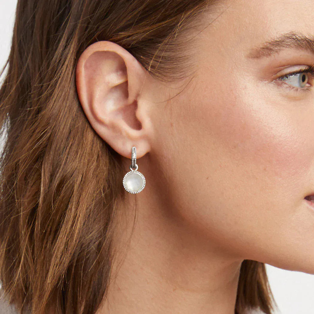 EAR-SPL Fleur-de-Lis Hoop & Charm Earring - Iridescent Aquamarine Blue