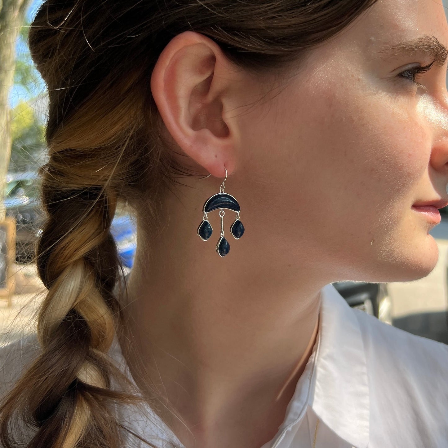 EAR-SPL Lapis Stone Crescent Drop Earrings
