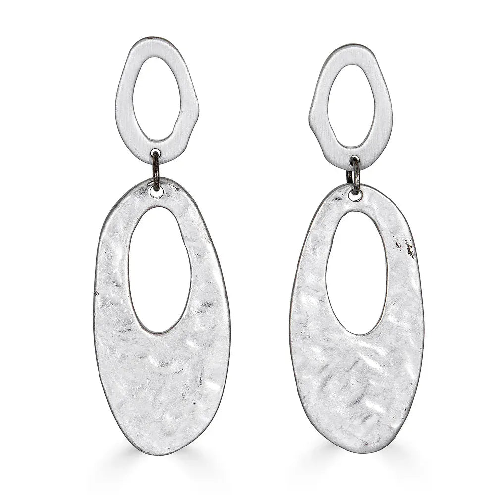 EAR-SPL Matte Silver Oval Dangle Earrings