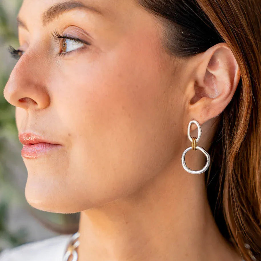 EAR-SPL Mixed Metal Sculpted Circle Earrings