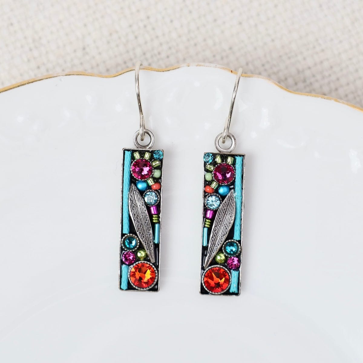 EAR-SPL Multicolor Botanical Rectangle Leaf Earrings