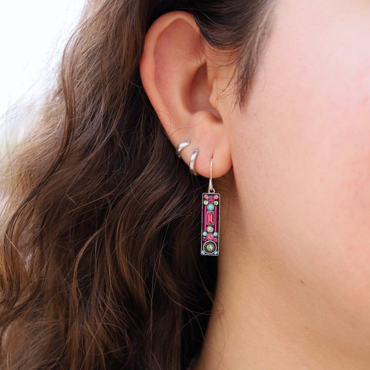 EAR-SPL Rose Architectural Long Rectangle Earrings