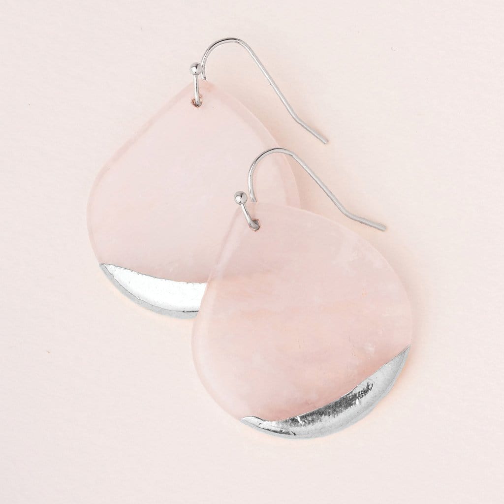 EAR-SPL Rose Quartz Silver Dipped Teardrop Earring