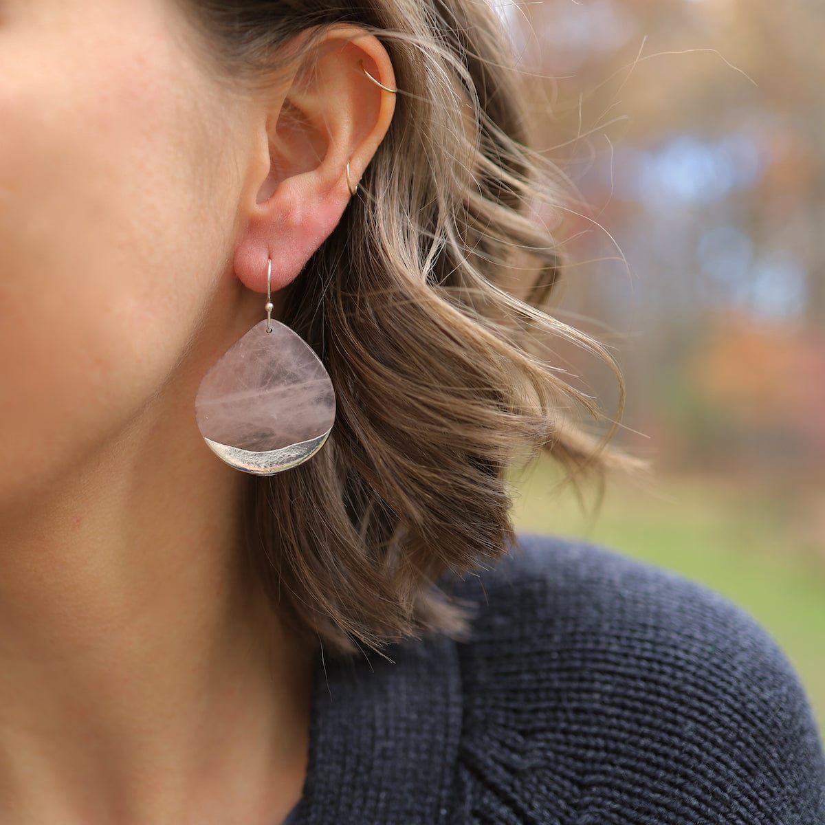 EAR-SPL Rose Quartz Silver Dipped Teardrop Earring