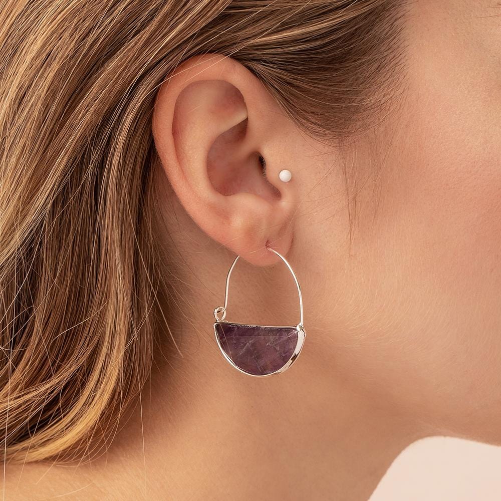 EAR-SPL Scout Stone Prism Hoop - Amethyst/Silver