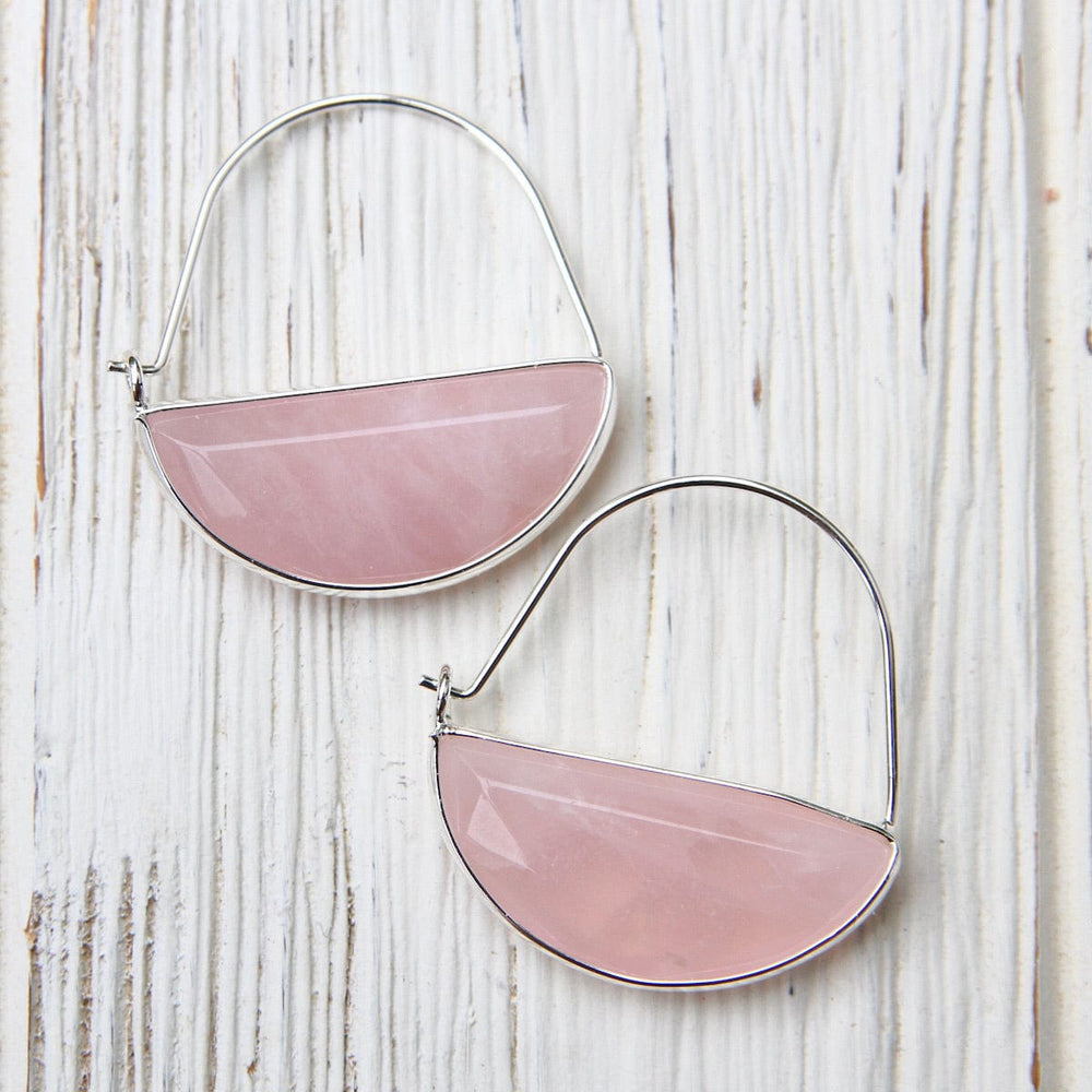 EAR-SPL Scout Stone Prism Hoop - Rose Quartz/Silver