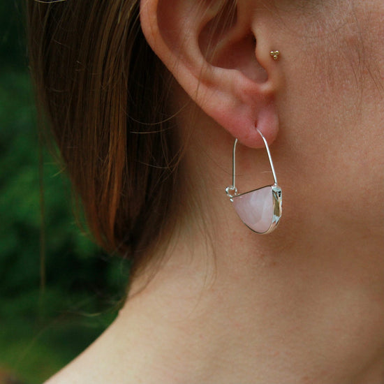 EAR-SPL Scout Stone Prism Hoop - Rose Quartz/Silver