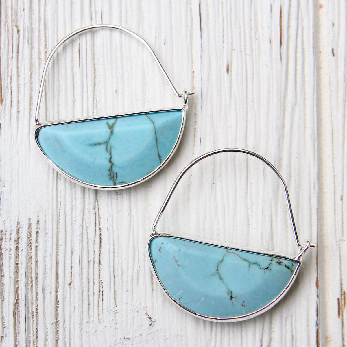 Load image into Gallery viewer, EAR-SPL Scout Stone Prism Hoop - Turquoise/Silver
