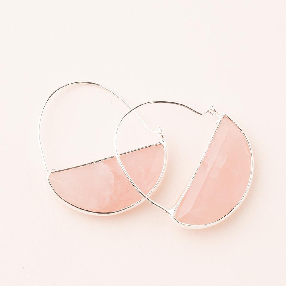 EAR-SPL Scout Stone Prism Hoops - Rose Quartz & Silver