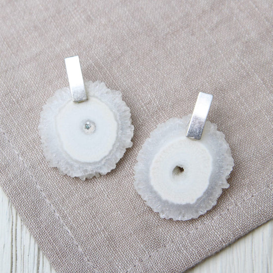 Load image into Gallery viewer, EAR-SPL Scout Stone Slice Earring - White Quartz/Silver
