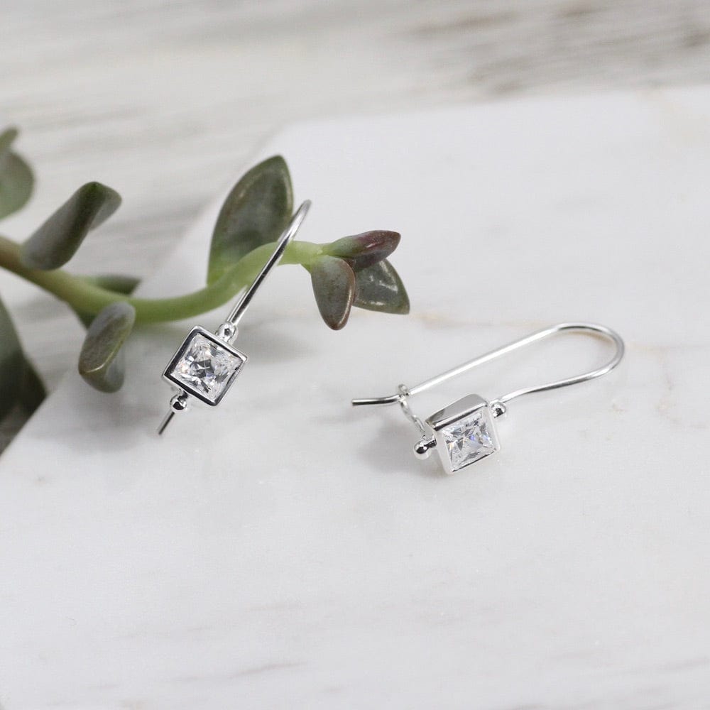 
                  
                    EAR Square Bezel Set CZ Earring with Locking Hook - Sterling Silver
                  
                