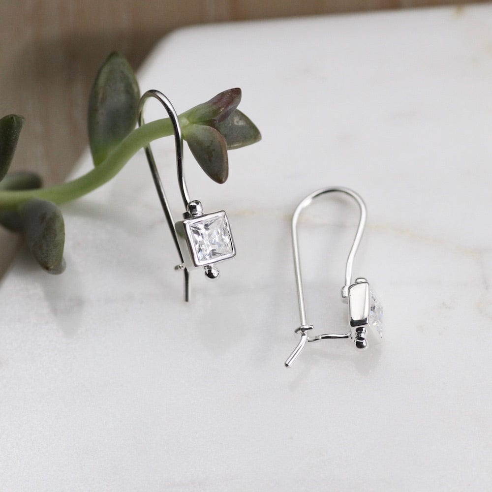 
                  
                    EAR Square Bezel Set CZ Earring with Locking Hook - Sterling Silver
                  
                