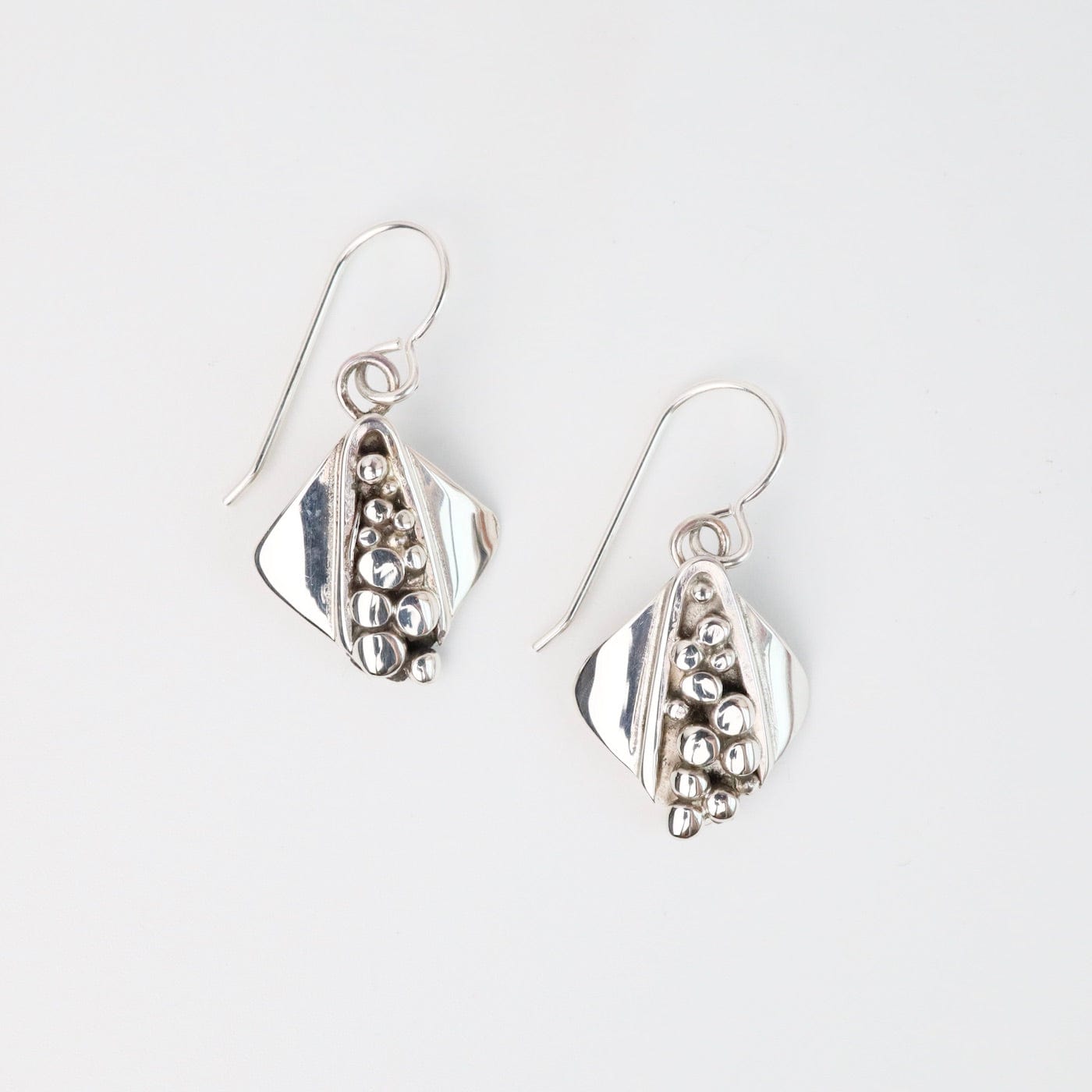 EAR Square Drop Earrings with Textured Lines & Flat Balls
