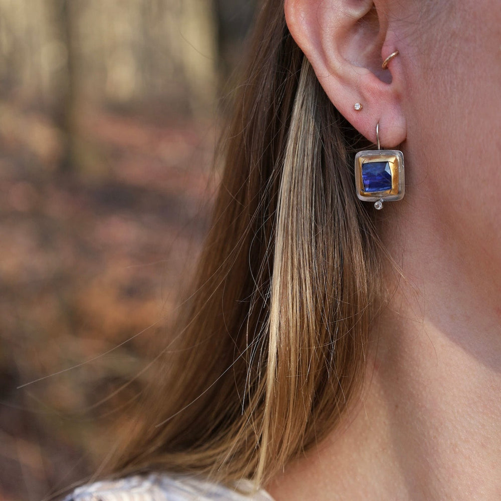 EAR Square Fold Earrings with Blue Kyanite