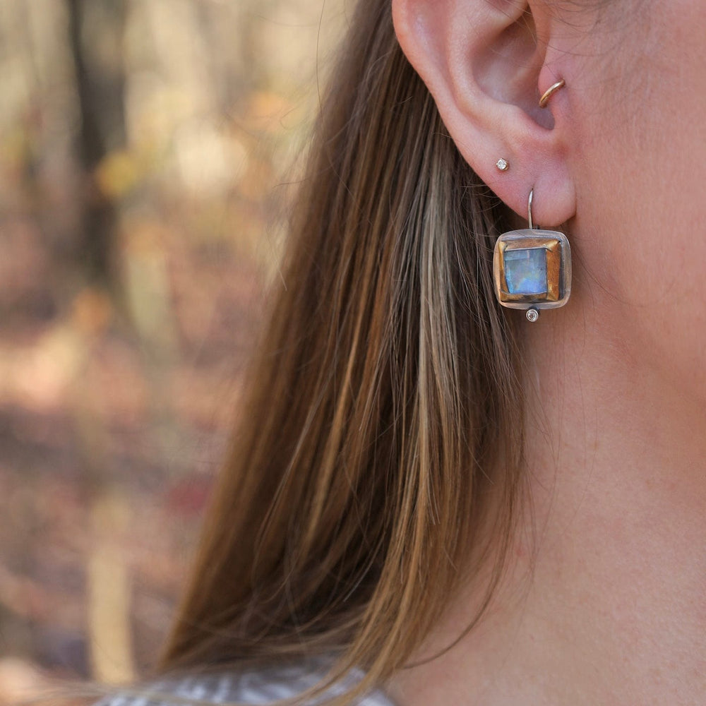 EAR Square Fold Earrings with Moonstone