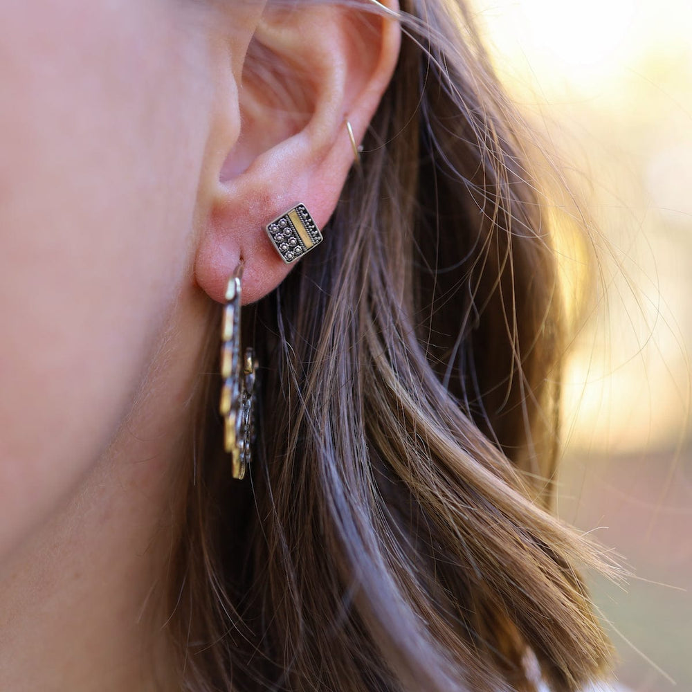 EAR Square Stud with Offset 22k Gold Bar