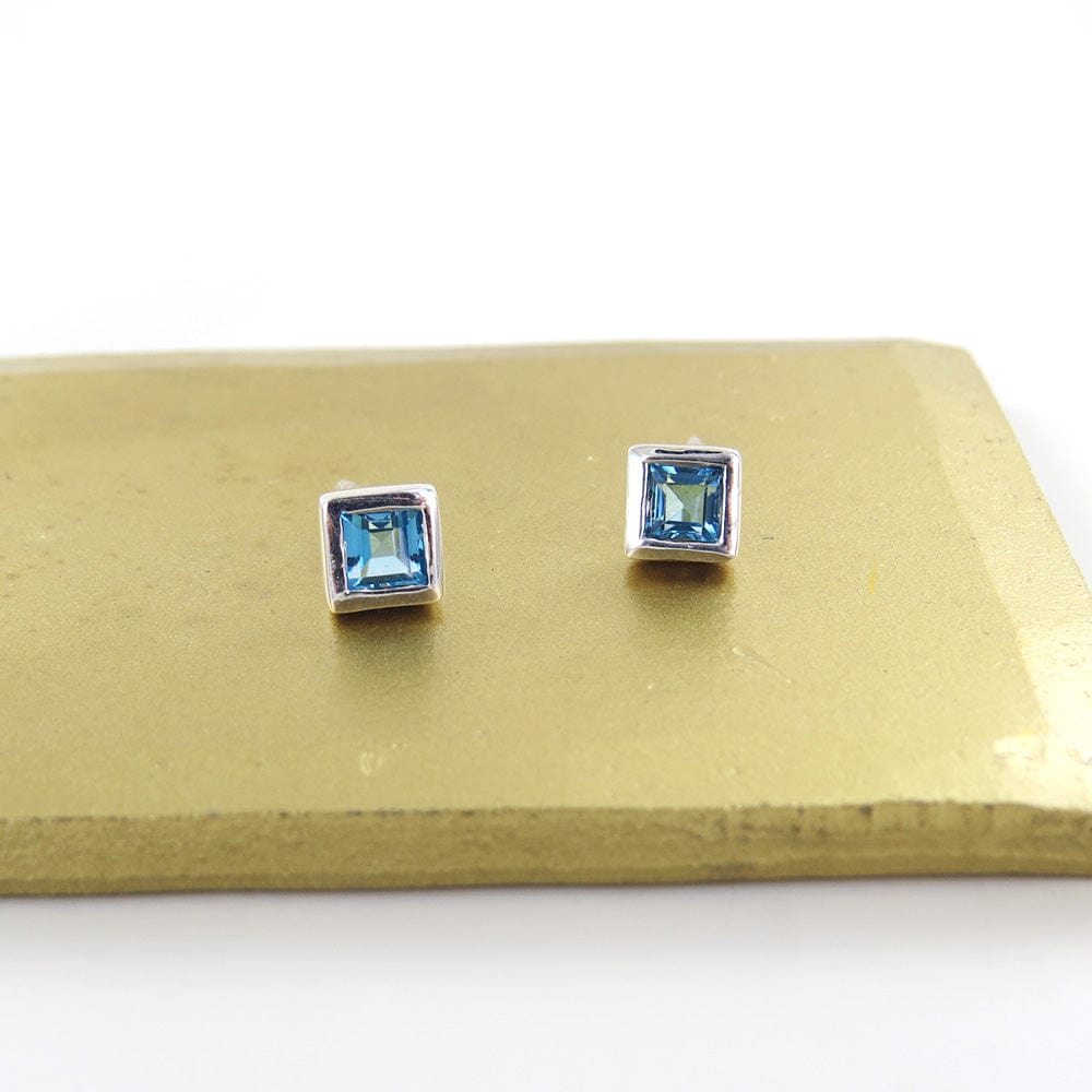 EAR Square Swiss Blue Topaz Post Earring