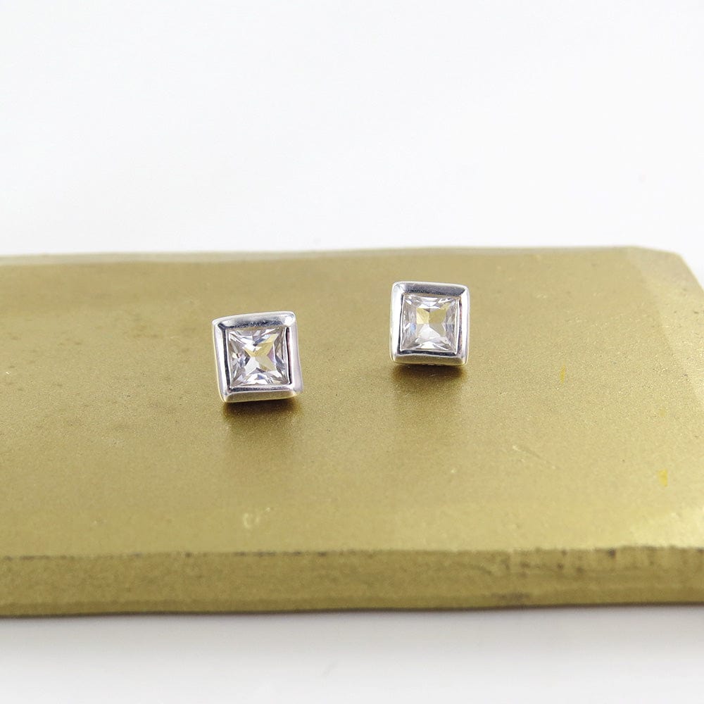 EAR Square White Topaz Post Earring