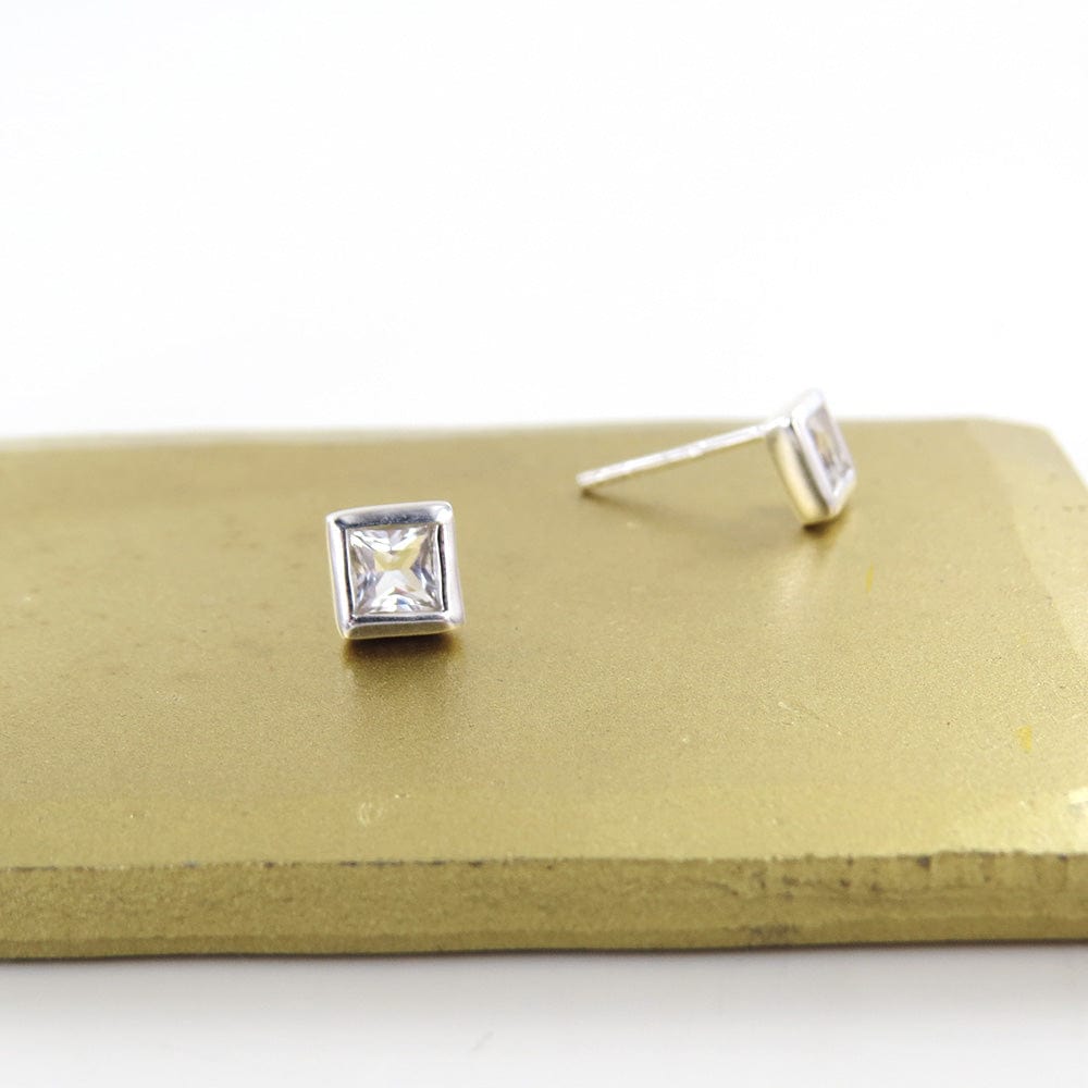 EAR Square White Topaz Post Earring