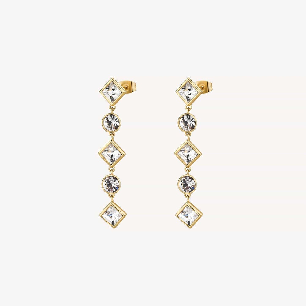 
                      
                        EAR-SS Stainless Steel Gold Tone Long Round & Square Crystals Earrings
                      
                    