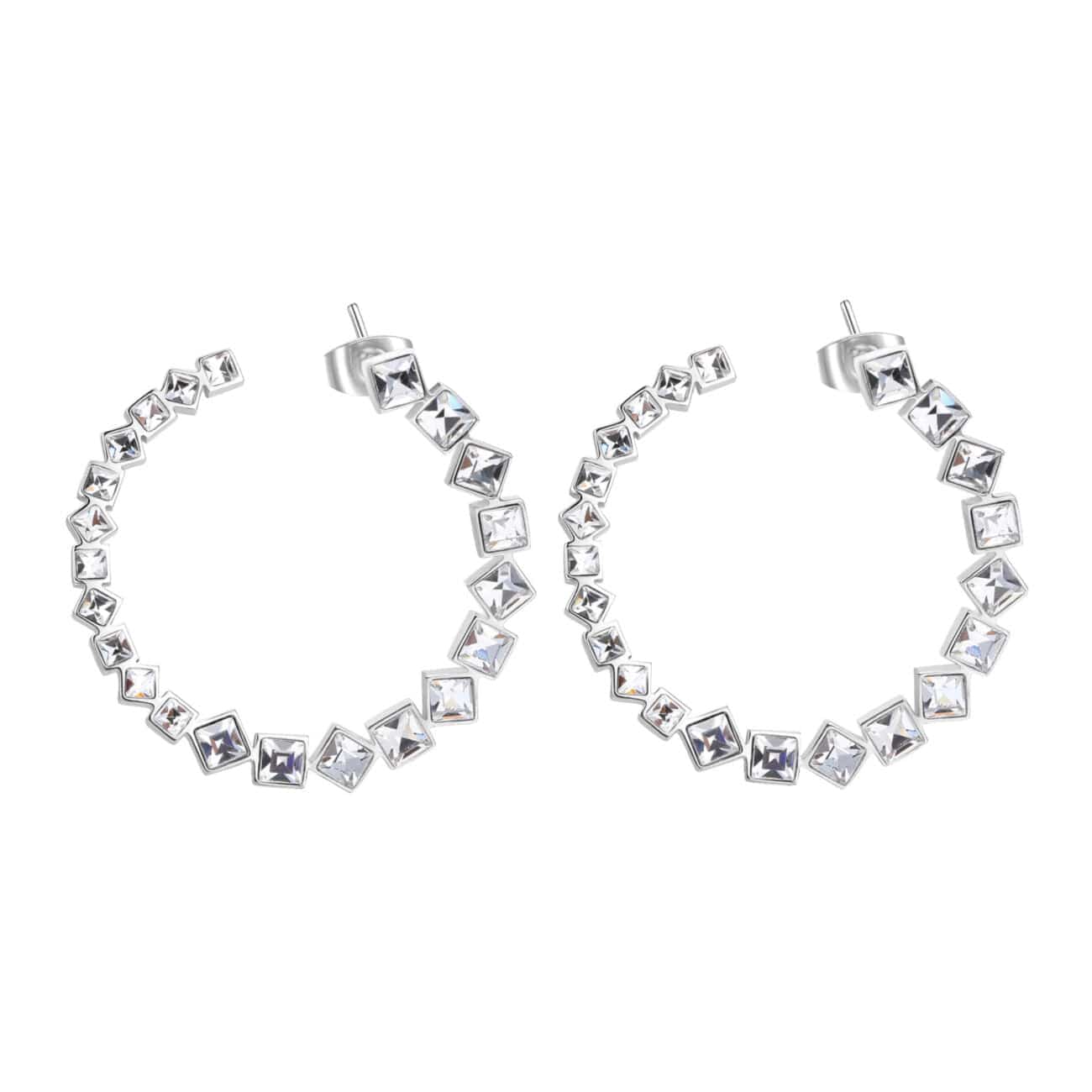 EAR-SS Stainless Steel Hoop Stud Earrings with Clear Crys