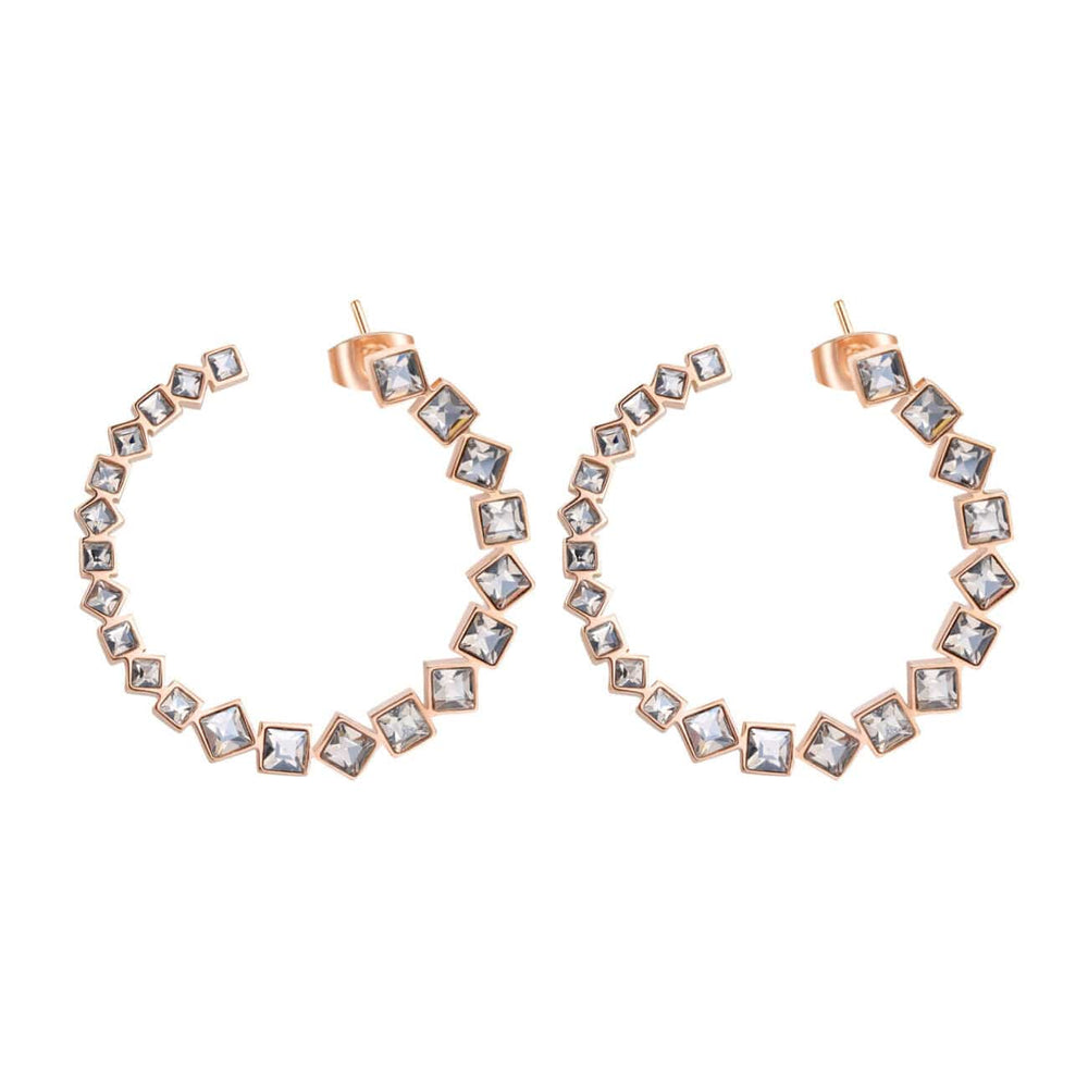 EAR-SS Stainless Steel Rose Gold Tone Hoop Stud Earrings