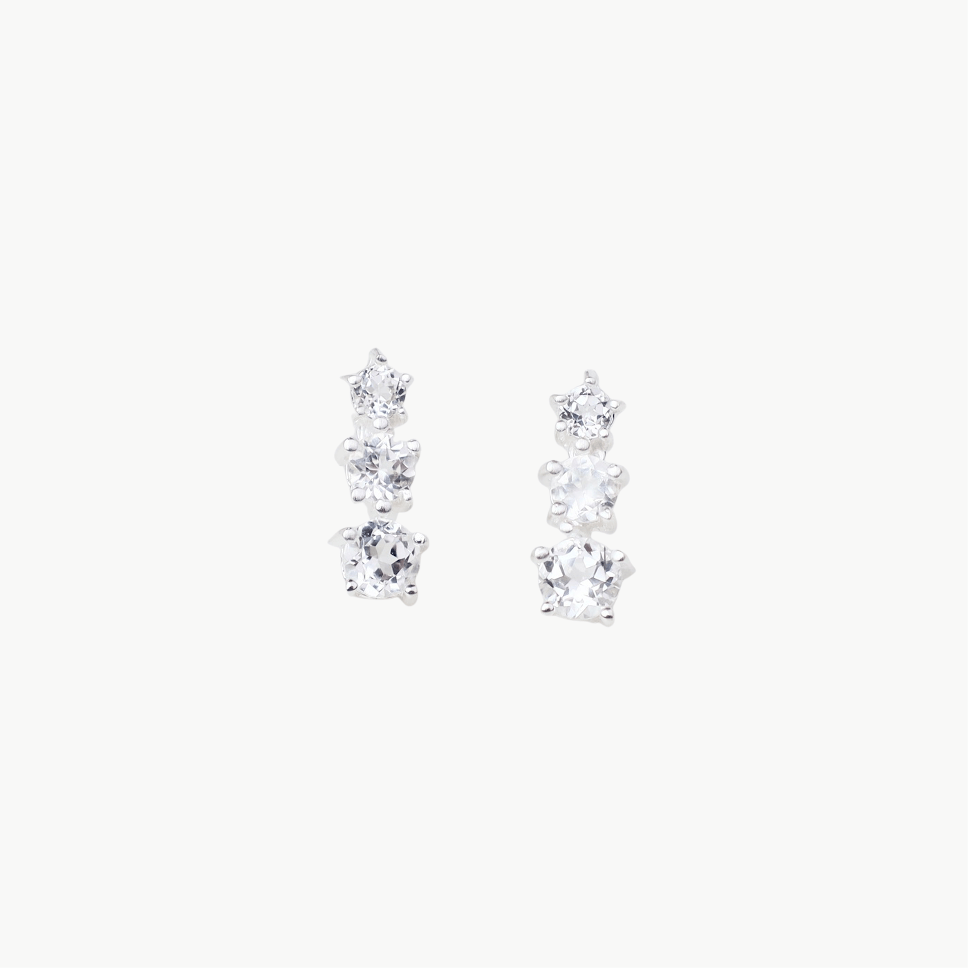 EAR Stacked Three Stone Stud Earrings in White Topaz