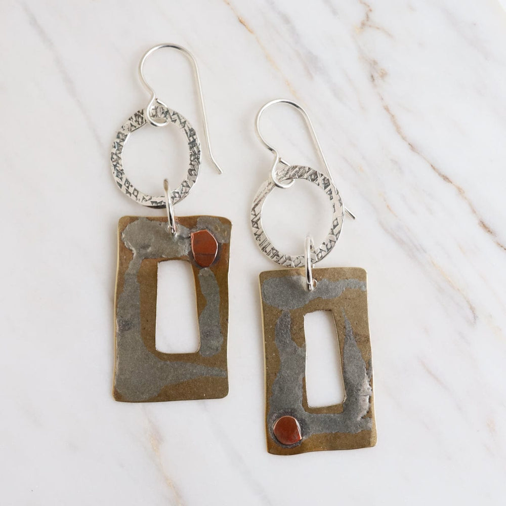 EAR Sterling and Brass Open Rectangle Earring