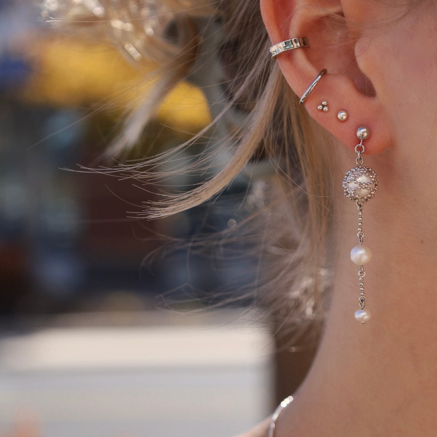 EAR Sterling Captured Pearl with 2 Pearl Earrings