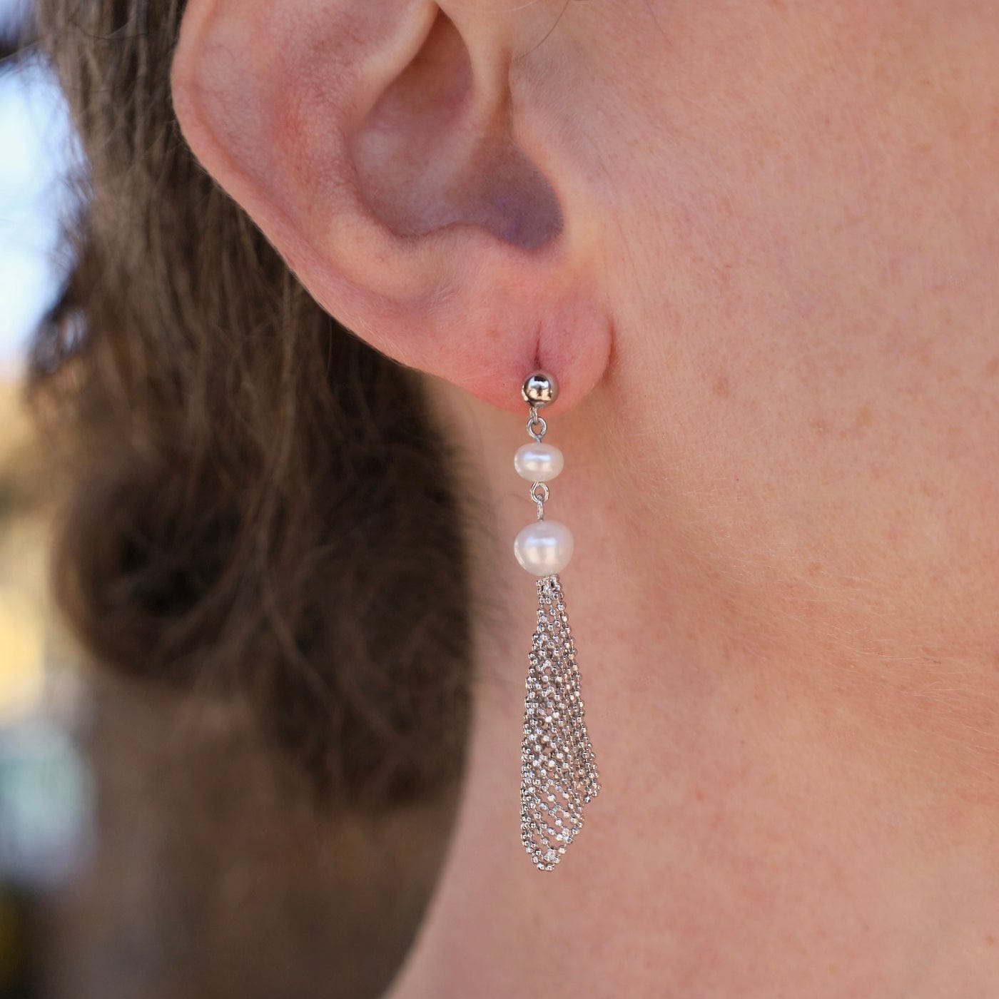 EAR Sterling Double Pearl Drop with Handkerchief Earrings