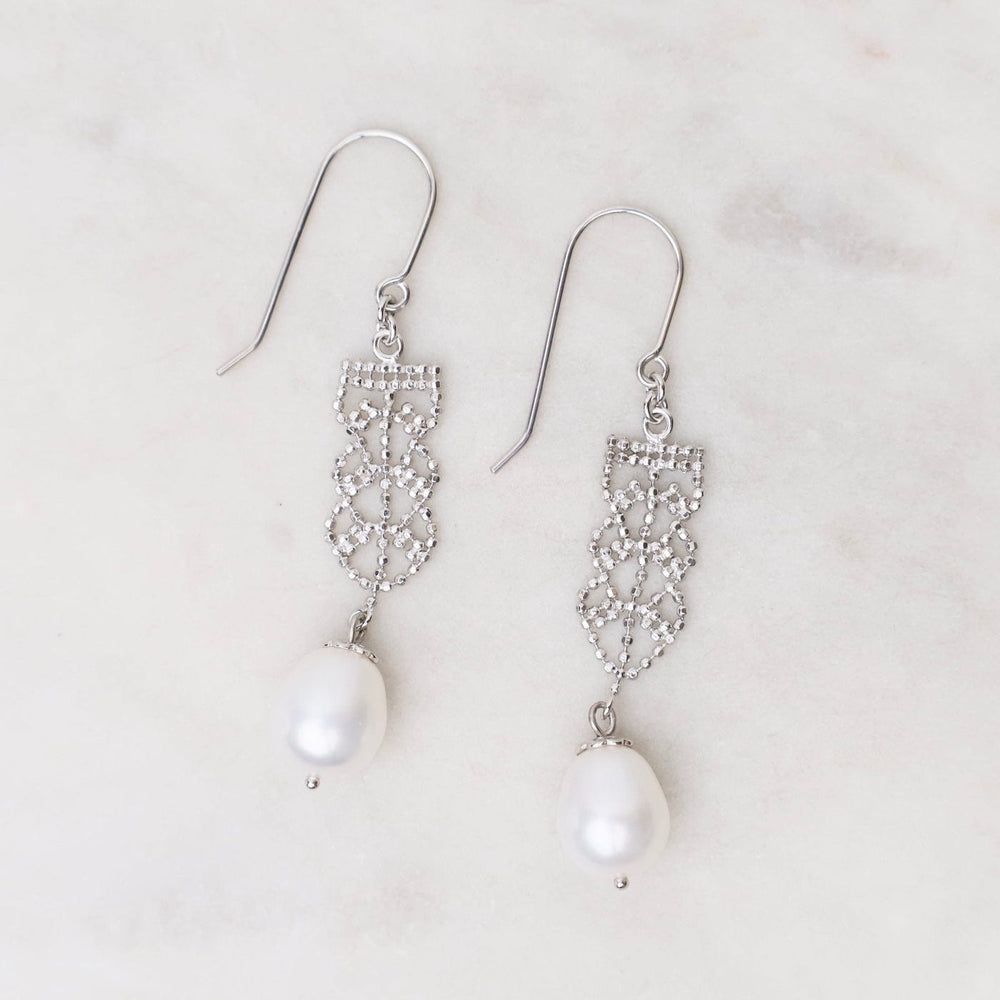 EAR Sterling Lace Drop with Pearl Earrings