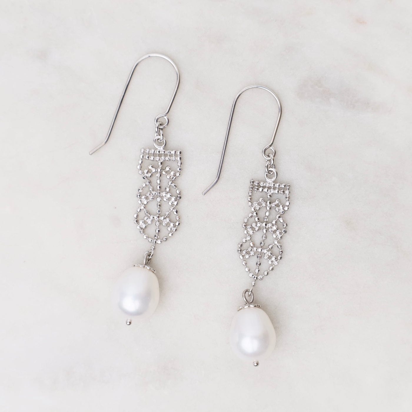 EAR Sterling Lace Drop with Pearl Earrings